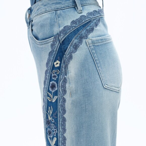NWT Bayeas Ultra High-Rise Embroidered Wide Leg Patchwork Jeans - Picture 7 of 11